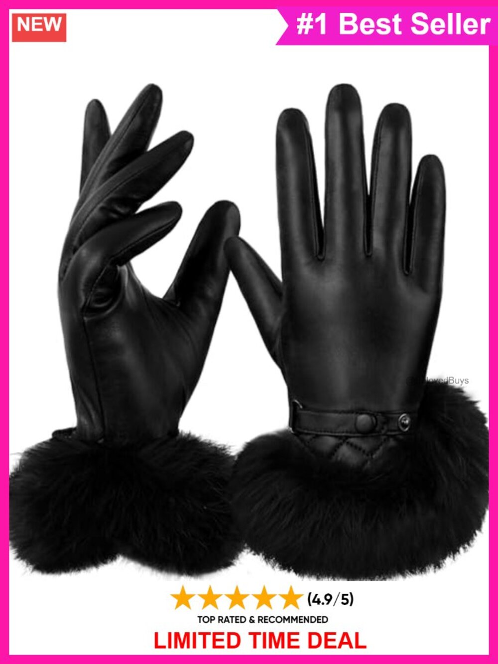 Sheepskin Leather Gloves Fur Trim Touchscreen Winter